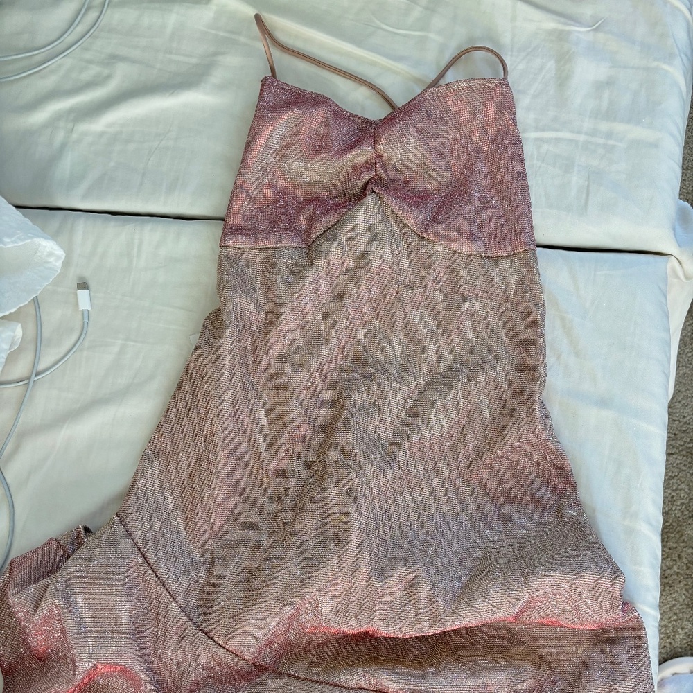 Champagne Pink Glitter Backless Lace-Up Mini Dress | Sparkly Party Dress - Picture 5 of 6